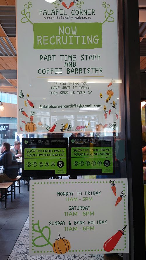 Opening hours at Falafel Corner in Cardiff