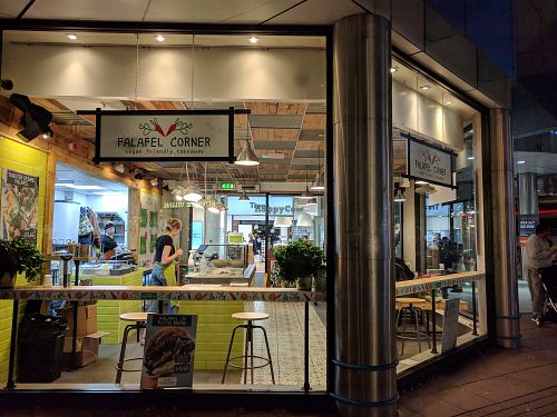 Outside at Falafel Corner in Cardiff