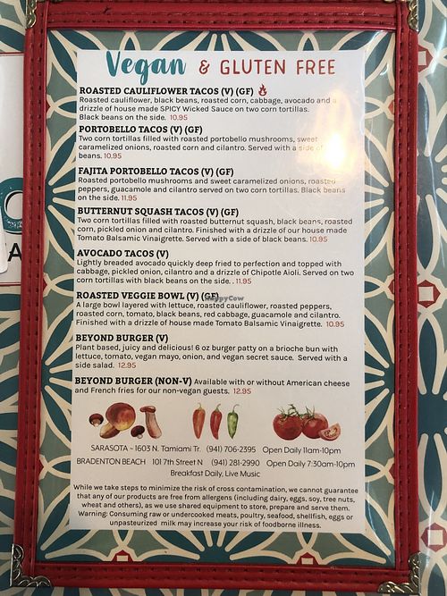 Vegan menu at Wicked Cantina in Sarasota