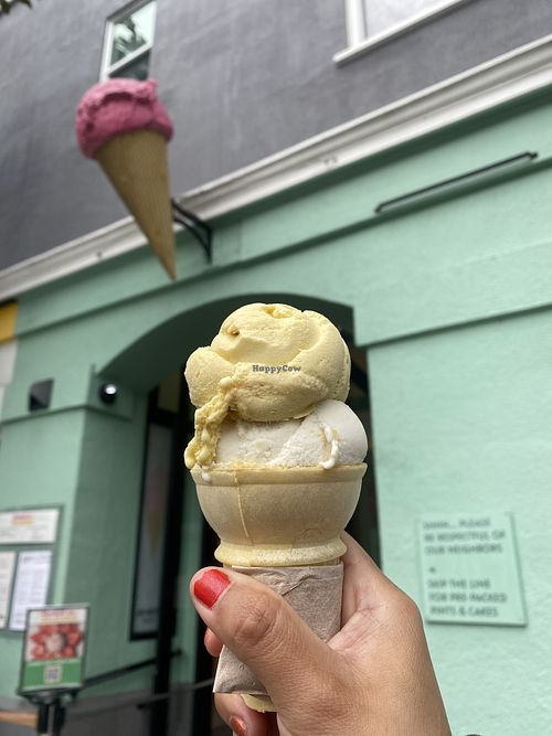 Vegan Double Scoop in Cake Cone $6 😛🍦💕✨  at Bi-Rite Creamery in San Francisco