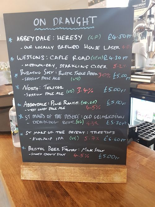 Draught menu at The Treehouse Board Game Cafe in Sheffield