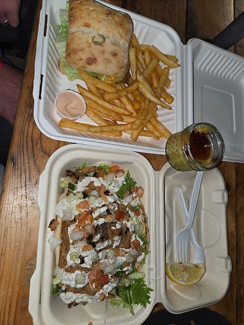 Gyro, aloha burger with chips and creme brulee - ammmmmmazing!!! at Earth Aloha Eats - Waikiki in Honolulu