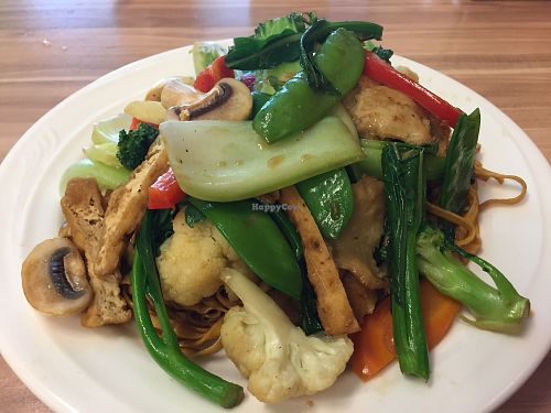 Fried yellow noodles with mixed veggies  at Just Vegan in Sunshine