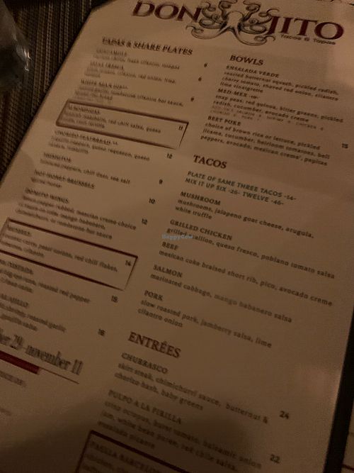 Snap shot of the menu at DonJito in Mamaroneck