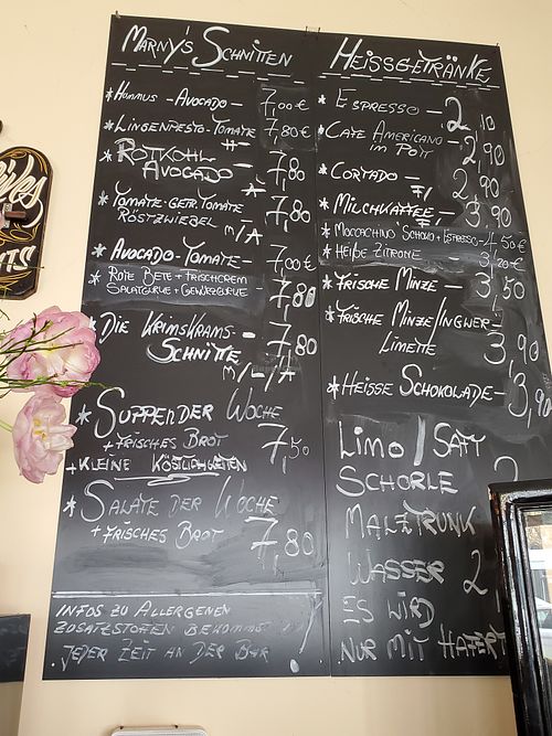 Inside menu at Marny's in Dusseldorf