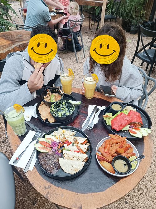 Tacos, guacamole, soy seviche, burrito with seitan, potetos at Arte Sano in Holbox