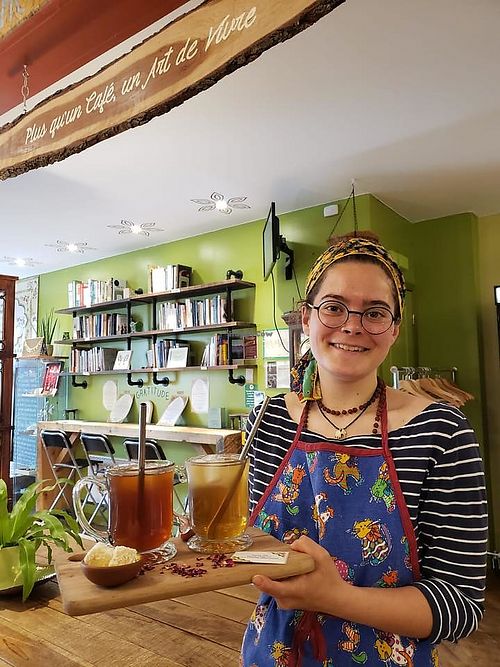 Organic Atmosphere Organic People, and beautiful chilled teas. at Café Floraison in Montreal