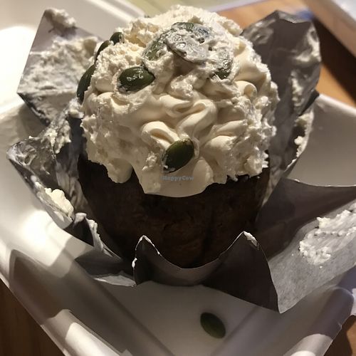 Carrot cupcake with vegan cream cheese at Down to Earth in Fort Nelson
