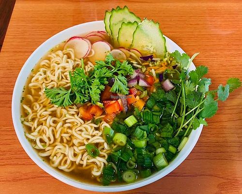 Miso ramen with fresh veggies at Kelley Farm Kitchen in Harpers Ferry