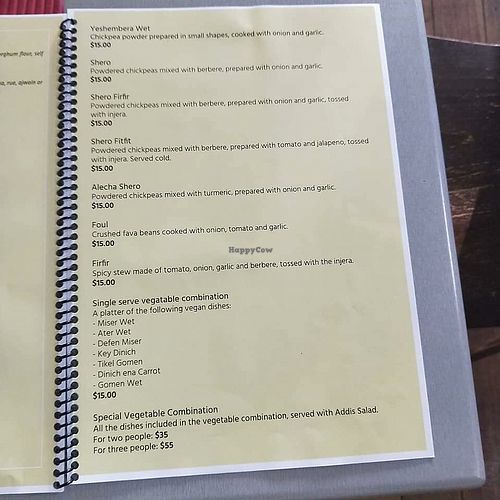 Menu page 2 - photos by Amber Cunningham at Addis Abeba in Footscray