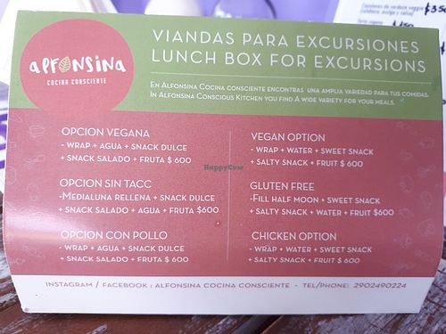 Lunchbox options at Alfonsina Cocina Consciente in El Calafate