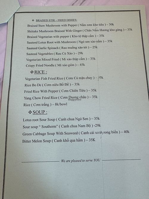 Menu page 2 of 2  at Bo De Quan in My Tho