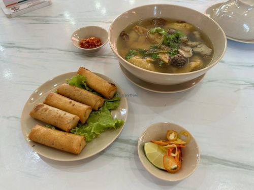 Spring rolls with mixed soup  at Bo De Quan in My Tho