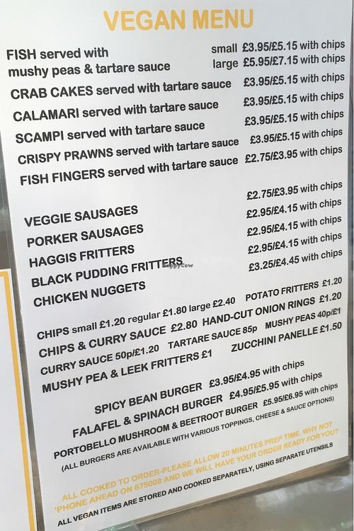 Vegan Menu at Gino's Fryer  in Largs