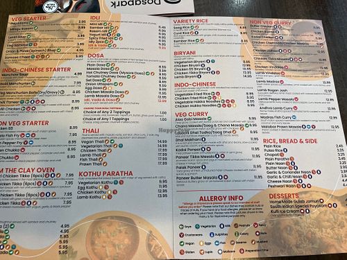 Menu at Dosa Park in Oxford