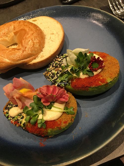 Avocado filled with hummus  at The Avocado Show in Brussels