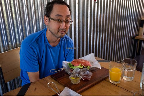 Vegan burger made with beet and lentils at The Open Kitchen in Monteverde