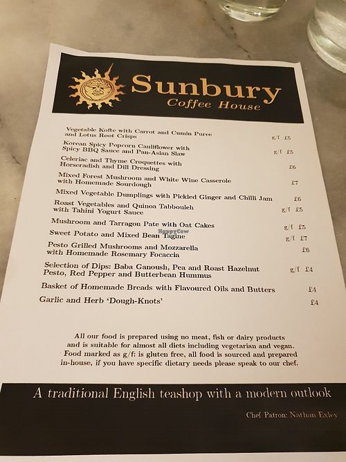 Their Friday night vegan menu at Sunbury Coffee House in Lancaster