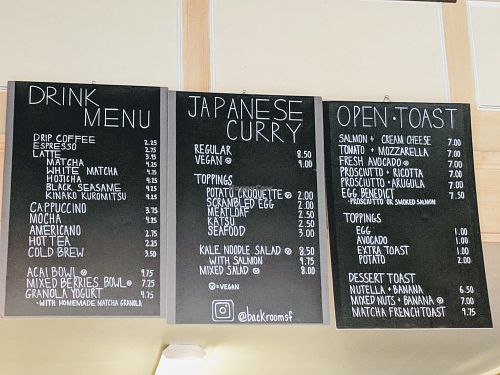 Menu as of 12/21/2018 at Back Room in San Francisco