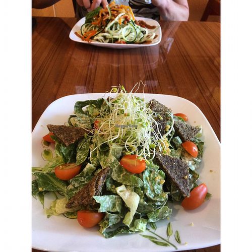 Cesar salad and the zucchini pasta.  at Leafy Greens Cafe in St Petersburg