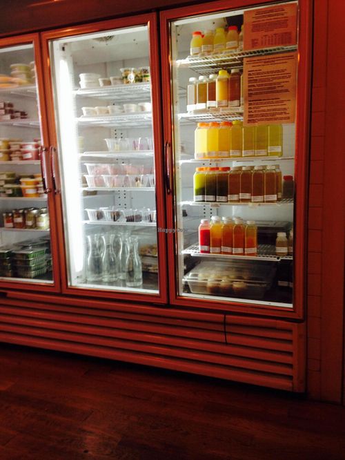 Juices and prepared food ready to purchase and consume at Sun in Bloom in Brooklyn