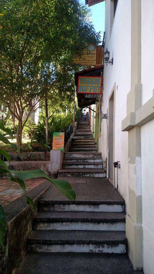 Exterior image, coming up the street stairs towards entrance. (tough to find if coming from above) at Planeta Vegetariano in Puerto Vallarta
