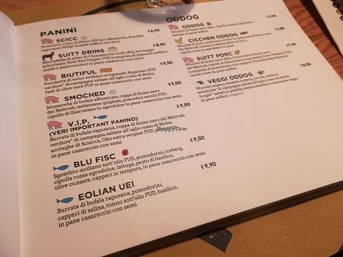 Menu at FUD in Milan