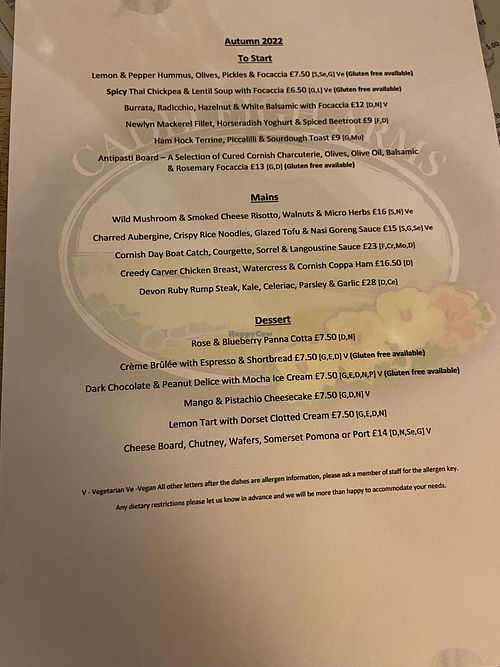 Menu  at The Cadeleigh Arms in Tiverton
