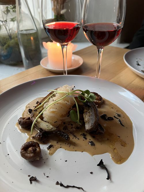 Roasted aubergine, shiitake, radish   at Magu in Helsinki