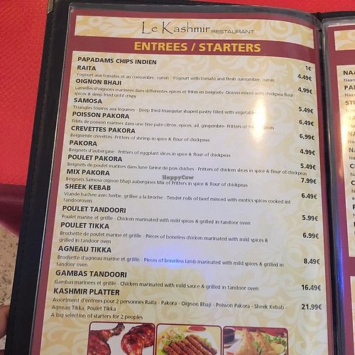 Some starters are Vegetarians
Sources :  https://www.facebook.com/pg/desidhaba1/photos/?ref=page_internal at Le Kashmir in Arles