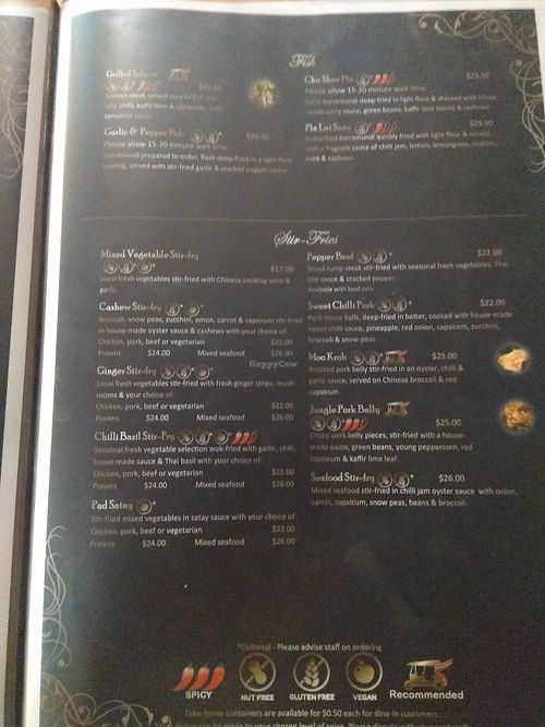 Part of menu at Thai Ute in Ringwood East