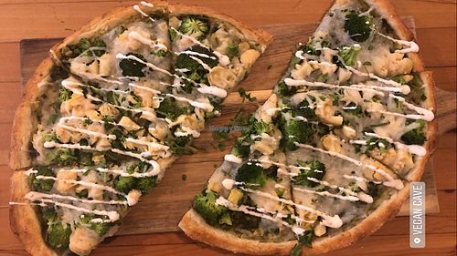 Pesto pizza at Vegan Cave Tanoor Pizza in Vancouver