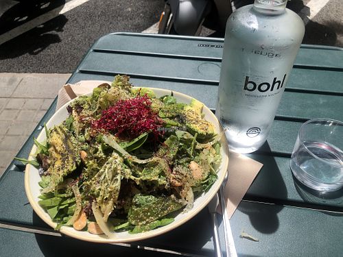 Green goddess salad and free soda water  at Bohl in Barcelona