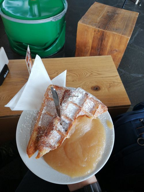 Vegan waffle with apple sauce at Hermann in Freiburg