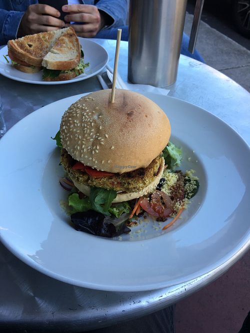 Vegan burger  at The Old Fire Station Cafe Gallery in Preston