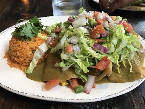 Vegan Green sauce enchiladas  at Patron's Corner in San Diego