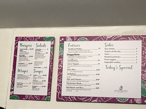 Menu at Vegan Friendly Foods in Baton Rouge