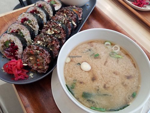 Lunch special with miso soup and sushi at Susi Sopa in Barcelona