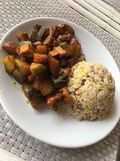 scrambled tofu and pumpkin, with brown rice at futurehippie in Koh Samui