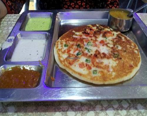 Tomato and green chili uttapam at Saravana Bhavan in East London