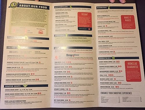 Menu at Laughing Planet in Vancouver