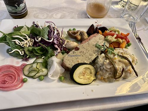Delicious vegan fish and vegetables. at The Herbivore  in Lund