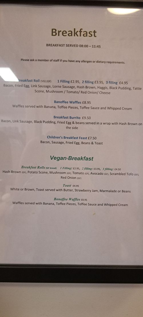 Vegan breakfast menu (Aug 2025) at Route 7 in Aviemore