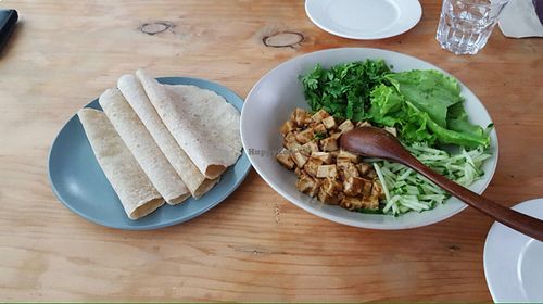 Tofu, vegetables and pancake wraps at Beijing Vegan Hut in Beijing
