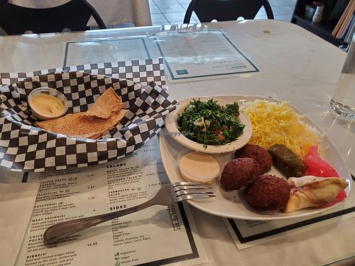 Vegan Special

3 piece falafel with a spinach pie, grape leaf, tabbouleh salad, pita bread, and hummus and tahini dips
$ 12.00 at Golden Pita in Burnaby
