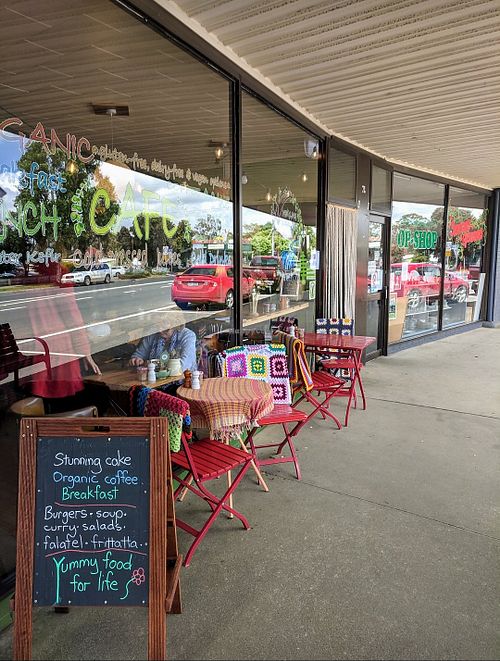 Front of cafe in little Mirboo North. I'd go out of my way to come here and get the burger at Healing Leaves in Mirboo North