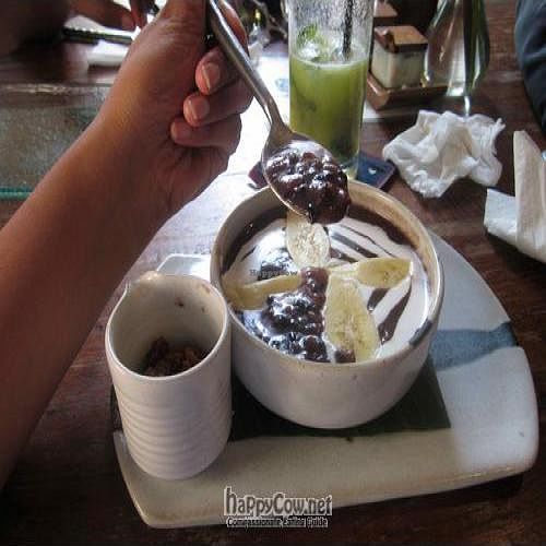 rice pudding with coconut milk and banana dessert at Kafe in Ubud