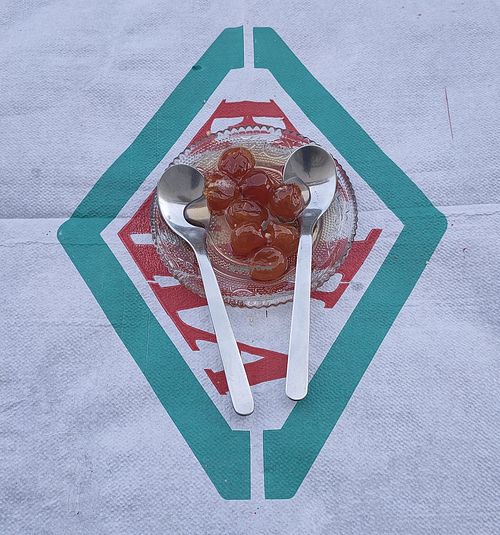 Sweet preserved cherries at Temi Albanian Food in Berat