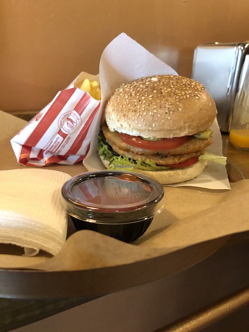 Vegan burger and fries  at The Butchers Burgers in Kyiv