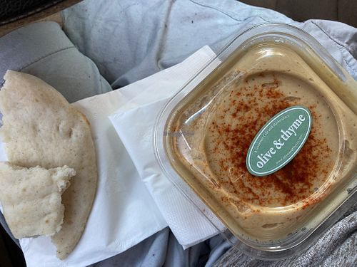 Homemade hummus - fresh and lemony at Olive & Thyme in Toluca Lake